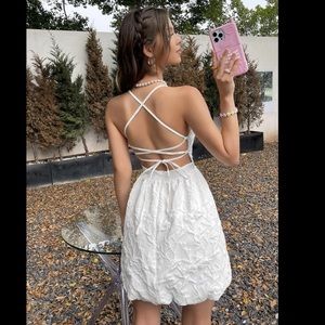 Shein Jacquard crisscross tie backless cami dress